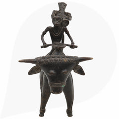 Brass Dogra Musical Set on Buffalo | Bastar Tribal Art Sculpture | Handcrafted Indian Folk Brass Decor,Black, 7 Inch, 1 Piece