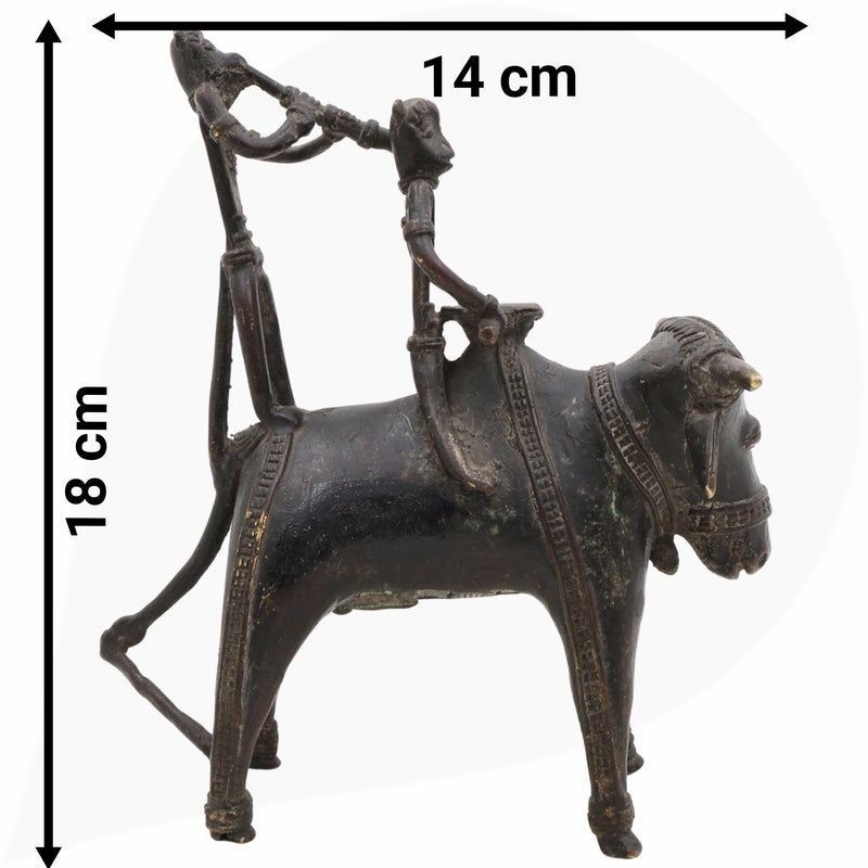Brass Dogra Musical Set on Buffalo | Bastar Tribal Art Sculpture | Handcrafted Indian Folk Brass Decor,Black, 7 Inch, 1 Piece