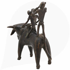 Brass Dogra Musical Set on Buffalo | Bastar Tribal Art Sculpture | Handcrafted Indian Folk Brass Decor,Black, 7 Inch, 1 Piece