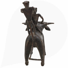 Brass Dogra Musical Set on Buffalo | Bastar Tribal Art Sculpture | Handcrafted Indian Folk Brass Decor,Black, 7 Inch, 1 Piece