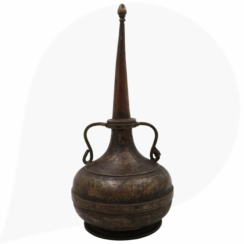 Antique Brass Oil Lamp, Kerala Nilavilakku Deepam,Traditional Pital Peetal Diya, Handcrafted Vintage Temple Deepam, Black, 14 Inch, 1 Piece