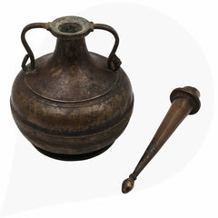 Antique Brass Oil Lamp, Kerala Nilavilakku Deepam,Traditional Pital Peetal Diya, Handcrafted Vintage Temple Deepam, Black, 14 Inch, 1 Piece