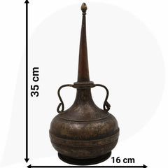 Antique Brass Oil Lamp, Kerala Nilavilakku Deepam,Traditional Pital Peetal Diya, Handcrafted Vintage Temple Deepam, Black, 14 Inch, 1 Piece