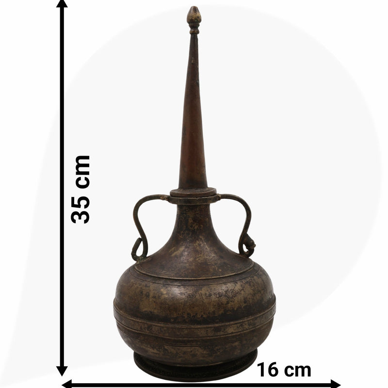 Antique Brass Oil Lamp, Kerala Nilavilakku Deepam,Traditional Pital Peetal Diya, Handcrafted Vintage Temple Deepam, Black, 14 Inch, 1 Piece