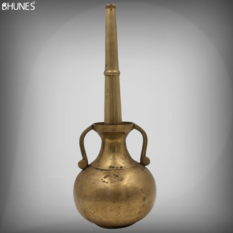 Brass Antique Oil Lamp Deepam,Traditional Kerala Nilavilakku Diya, Vintage Pital Peetal Temple Deepam, Gold, 13 Inch, 1 Piece