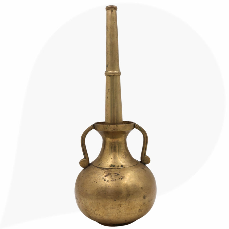 Brass Antique Oil Lamp Deepam,Traditional Kerala Nilavilakku Diya, Vintage Pital Peetal Temple Deepam, Gold, 13 Inch, 1 Piece
