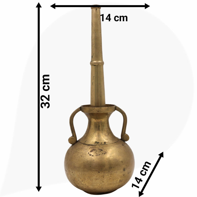 Brass Antique Oil Lamp Deepam,Traditional Kerala Nilavilakku Diya, Vintage Pital Peetal Temple Deepam, Gold, 13 Inch, 1 Piece