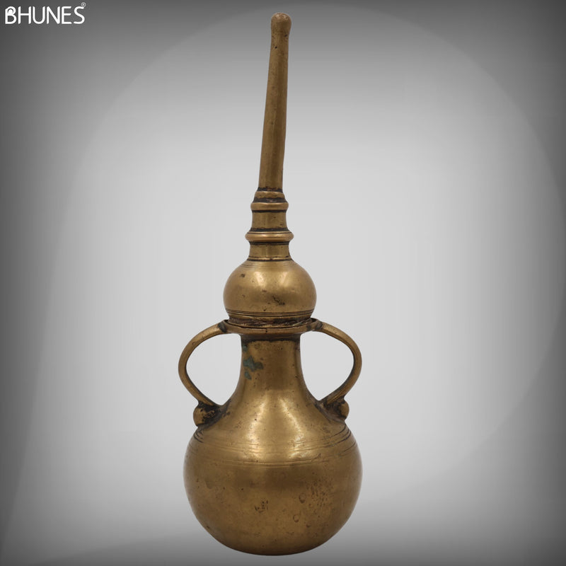 Antique Brass Oil Lamp, Traditional Kerala Nilavilakku Deepam, Handcrafted Peetal Pital Diya for Home Decor, Gold, 9.5 Inch, 1 Piece