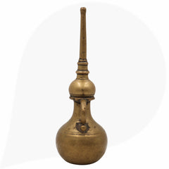 Antique Brass Oil Lamp, Traditional Kerala Nilavilakku Deepam, Handcrafted Peetal Pital Diya for Home Decor, Gold, 9.5 Inch, 1 Piece