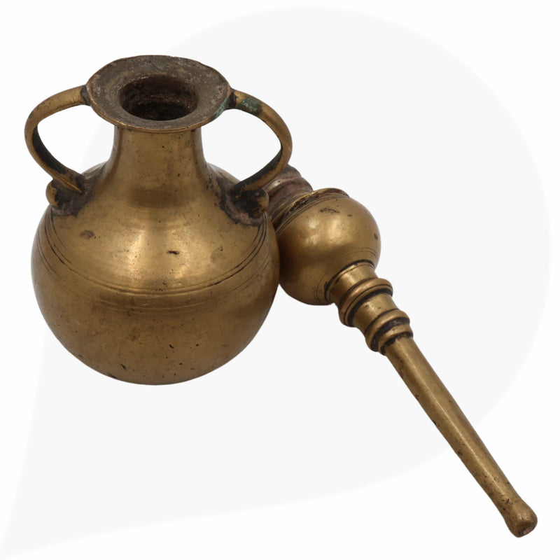Antique Brass Oil Lamp, Traditional Kerala Nilavilakku Deepam, Handcrafted Peetal Pital Diya for Home Decor, Gold, 9.5 Inch, 1 Piece