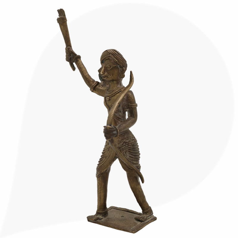 Brass Men Idol Bastar Dhokra Tribal Art, Handcrafted Peetal Pittal Murti, Dogra Male Figurine for Home Decor & Collectors,Black, 9 Inch, 1 Piece