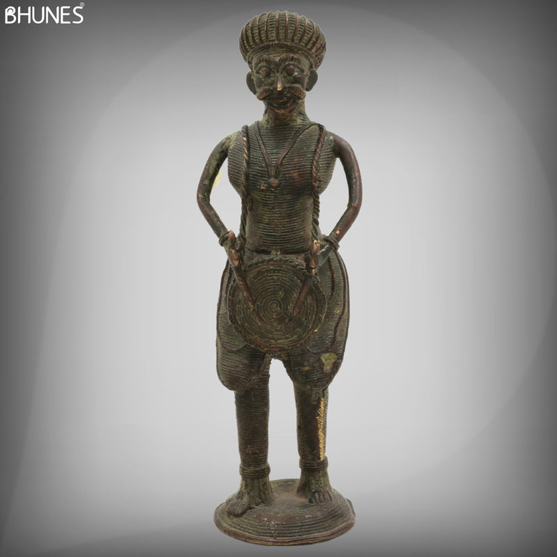 Brass Musical Man Idol, Dogra Art Sangeetwala Peetal Dhokra Sculpture for Home Decor & Collectors,Black, 7 Inch, 1 Piece