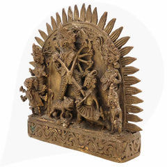 Brass Durga Idol, Peetal Mahishasura Mardini Murti, Ashtadhatu Shakti Devi Statue for Pooja & Home Decor, Brown, 6 Inch, 1 Piece