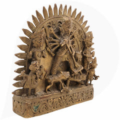 Brass Durga Idol, Peetal Mahishasura Mardini Murti, Ashtadhatu Shakti Devi Statue for Pooja & Home Decor, Brown, 6 Inch, 1 Piece