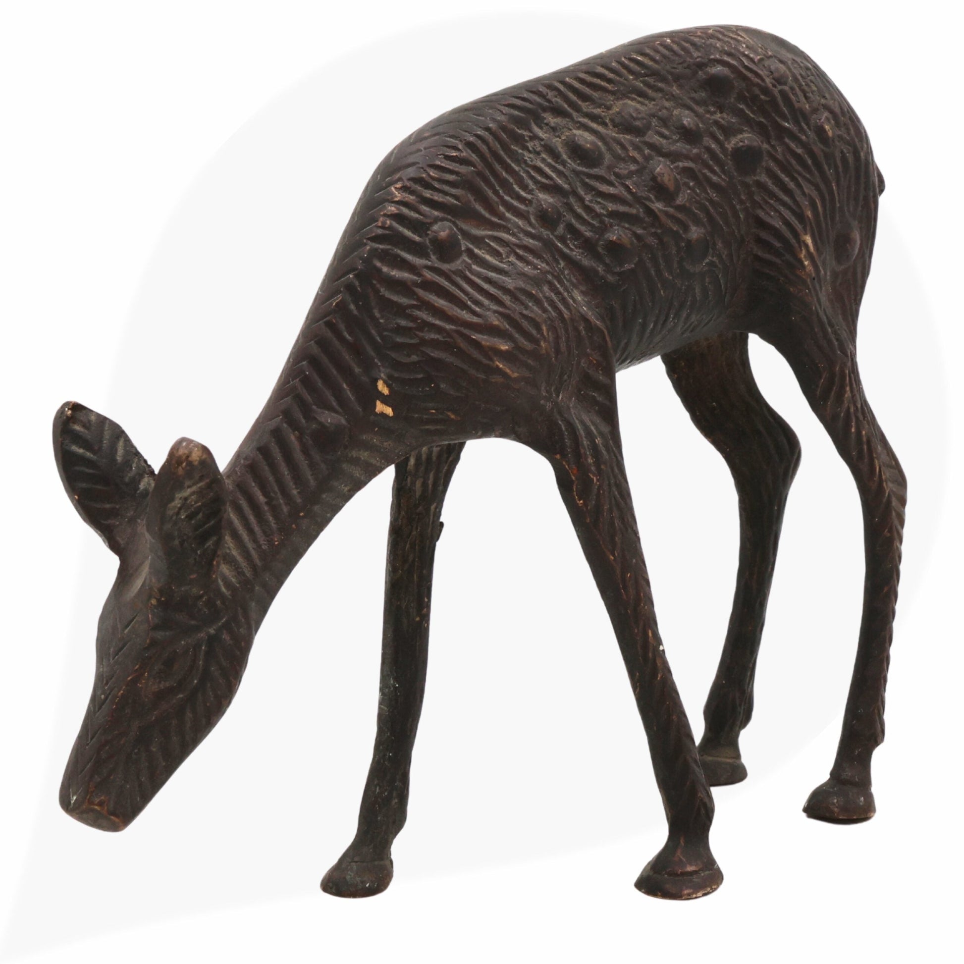 Brass Deer Idol | Mriga Harin Jinka Chital Cheetal Barasingha Blackbuck Showpiece | Handcrafted Peetal Pital Pittal Sculpture for Home Decor & Gifts,Brown, 4.5 Inch, 1 Piece