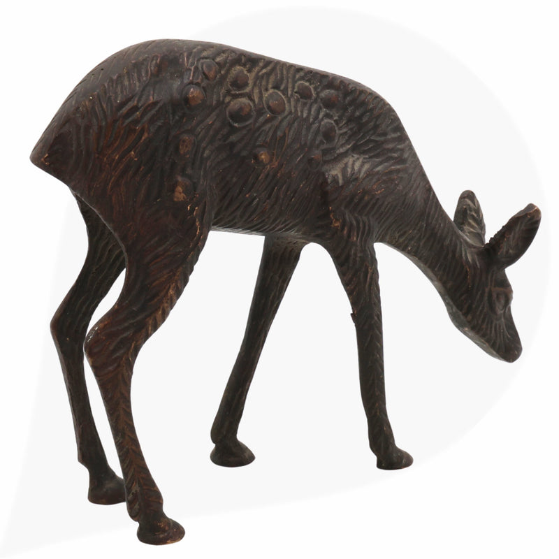 Brass Deer Idol | Mriga Harin Jinka Chital Cheetal Barasingha Blackbuck Showpiece | Handcrafted Peetal Pital Pittal Sculpture for Home Decor & Gifts,Brown, 4.5 Inch, 1 Piece