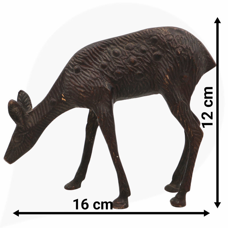 Brass Deer Idol | Mriga Harin Jinka Chital Cheetal Barasingha Blackbuck Showpiece | Handcrafted Peetal Pital Pittal Sculpture for Home Decor & Gifts,Brown, 4.5 Inch, 1 Piece