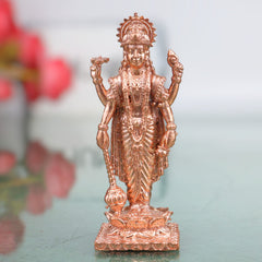 Copper Vishnu Idol, Handcrafted Tamra Narayana Perumal Murti, Venkatesha Govinda Vigraham for Pooja Home Decor Spiritual Gifting, Brown, 3 Inch, 1 Piece