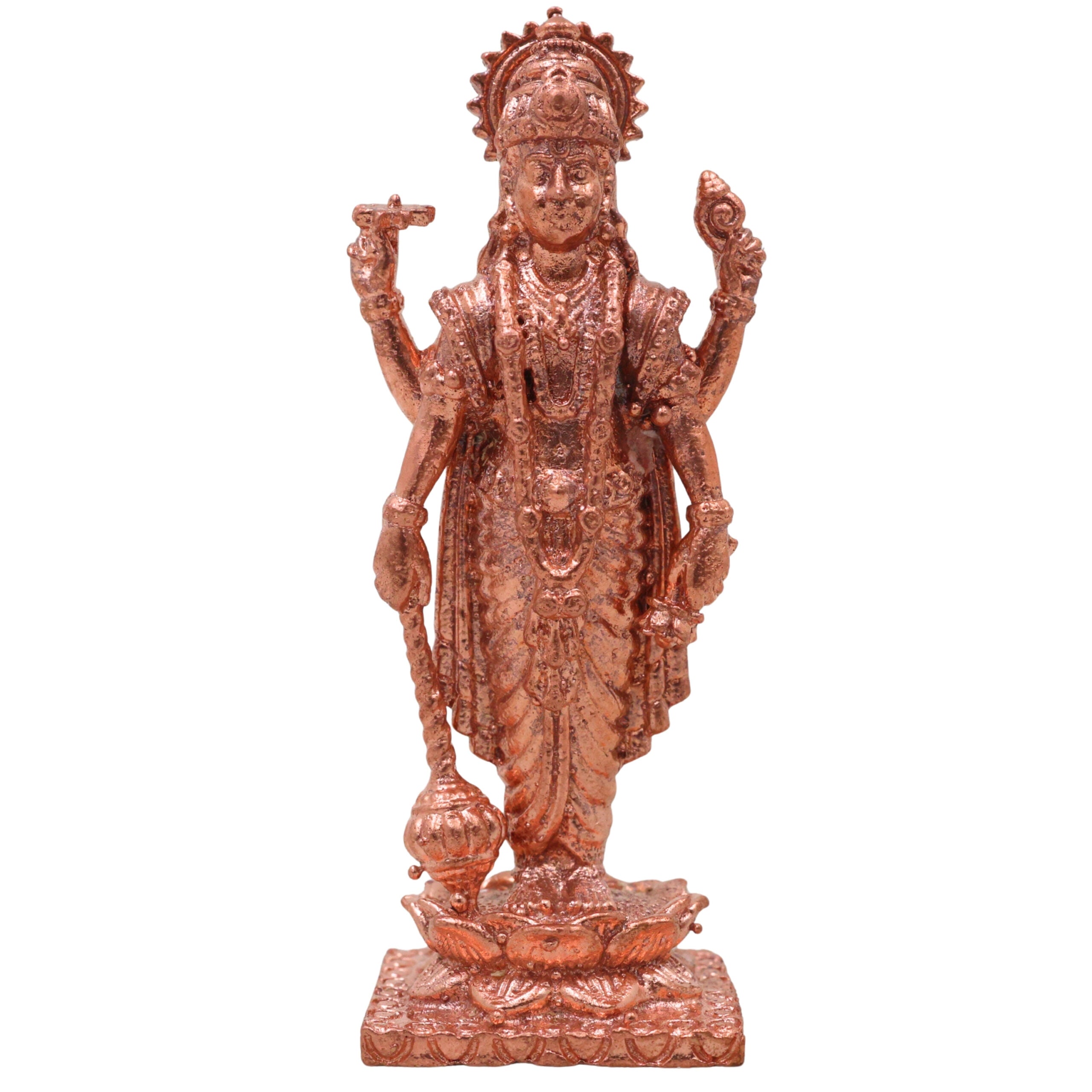 Copper Vishnu Idol, Handcrafted Tamra Narayana Perumal Murti, Venkatesha Govinda Vigraham for Pooja Home Decor Spiritual Gifting, Brown, 3 Inch, 1 Piece