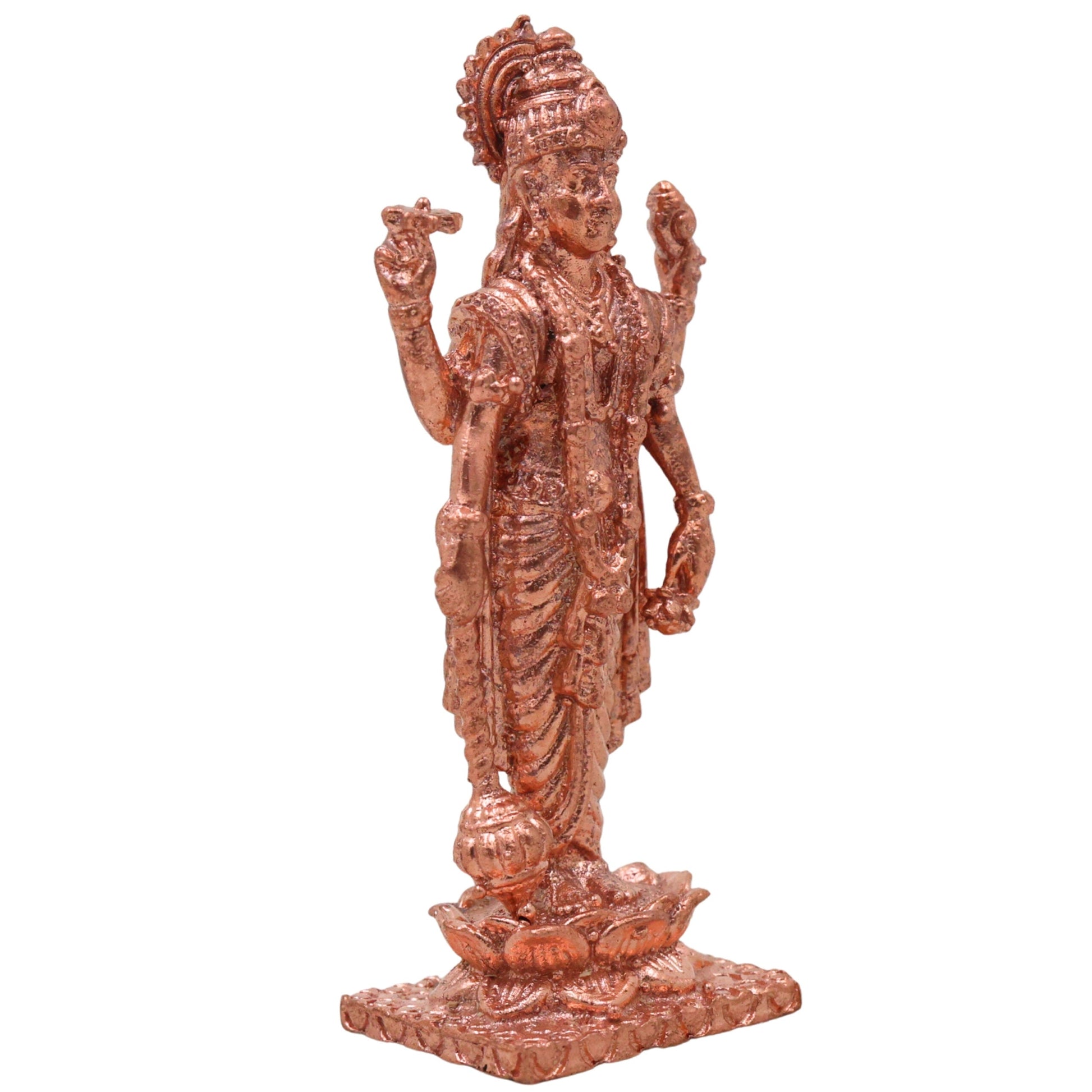 Copper Vishnu Idol, Handcrafted Tamra Narayana Perumal Murti, Venkatesha Govinda Vigraham for Pooja Home Decor Spiritual Gifting, Brown, 3 Inch, 1 Piece