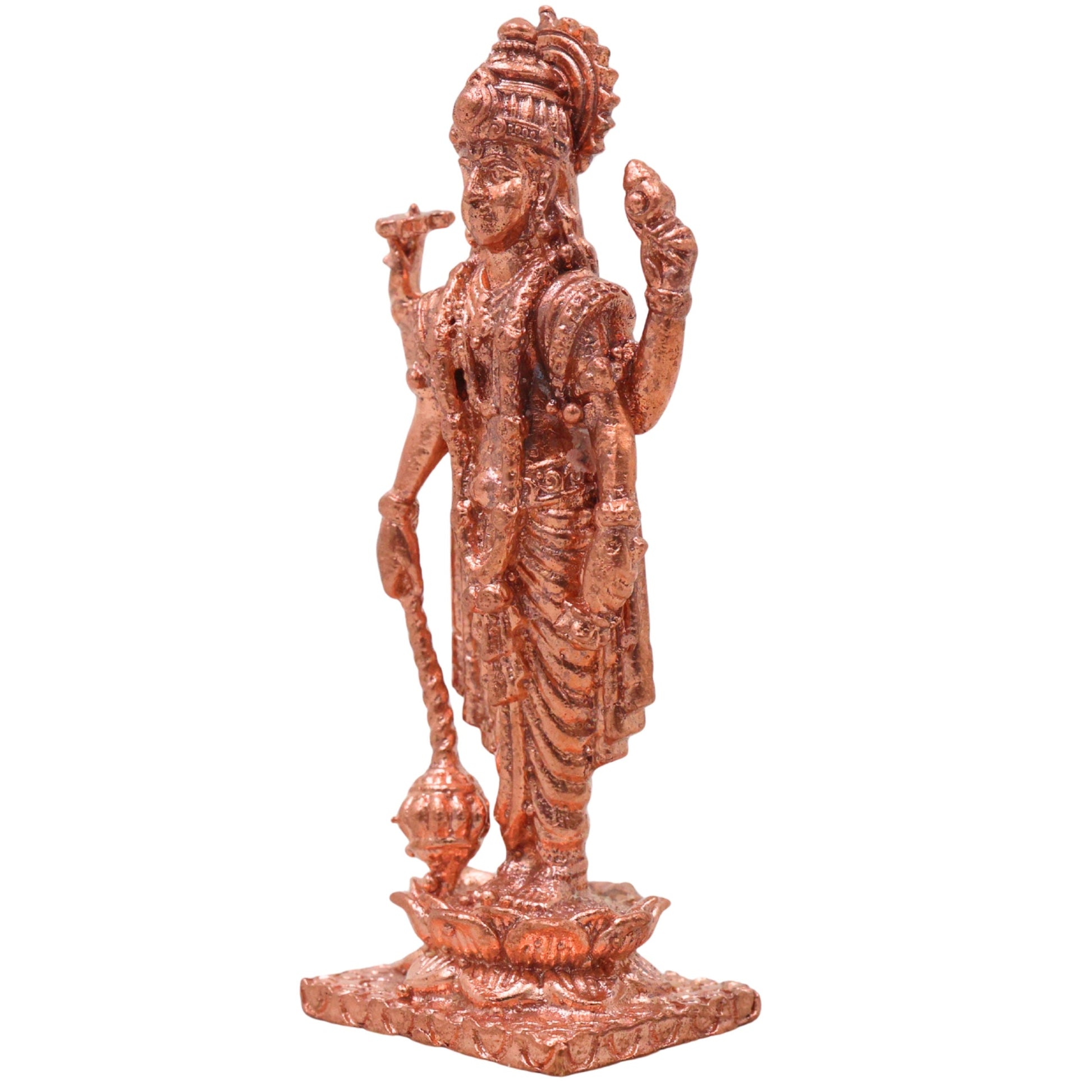 Copper Vishnu Idol, Handcrafted Tamra Narayana Perumal Murti, Venkatesha Govinda Vigraham for Pooja Home Decor Spiritual Gifting, Brown, 3 Inch, 1 Piece