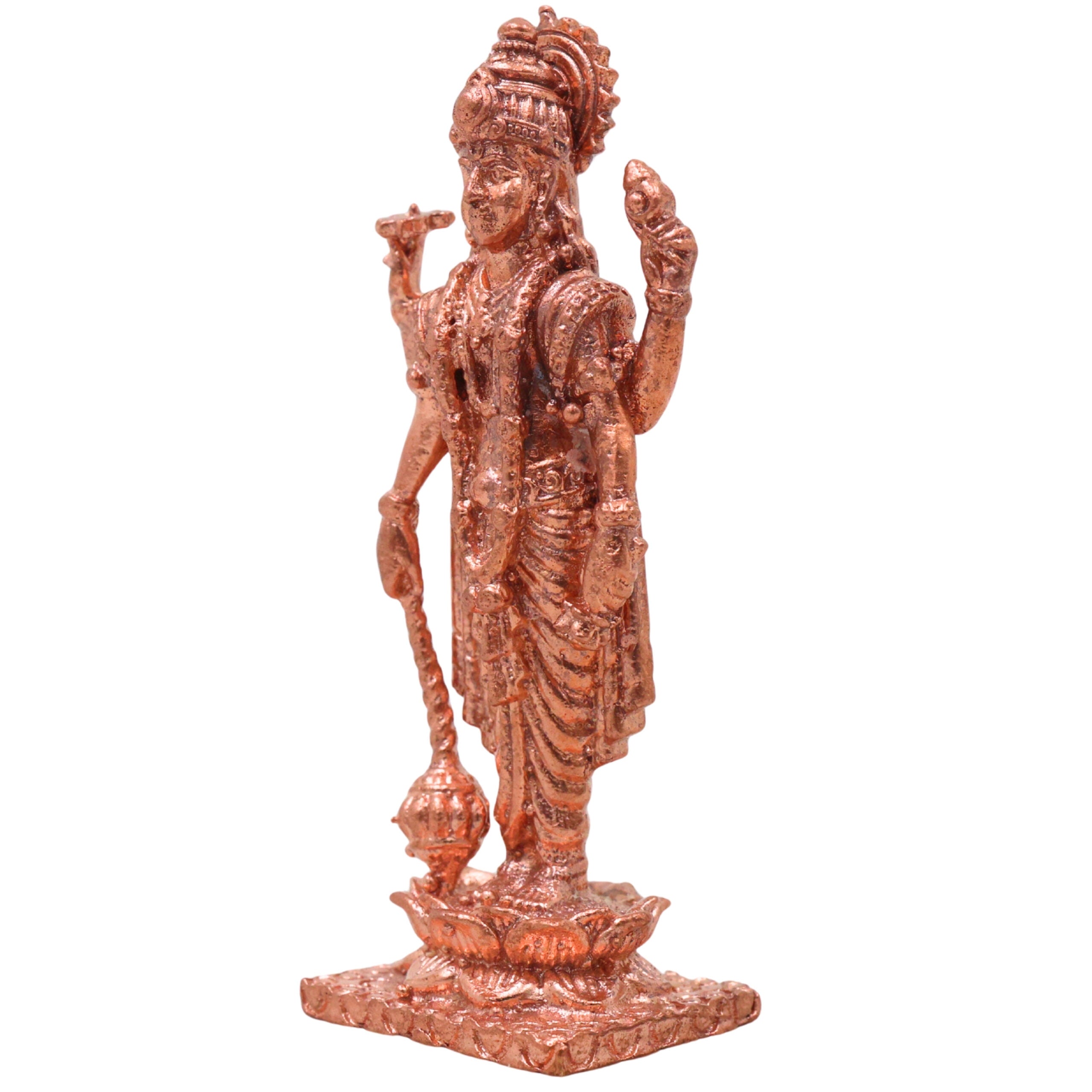 Copper Vishnu Idol, Handcrafted Tamra Narayana Perumal Murti, Venkatesha Govinda Vigraham for Pooja Home Decor Spiritual Gifting, Brown, 3 Inch, 1 Piece