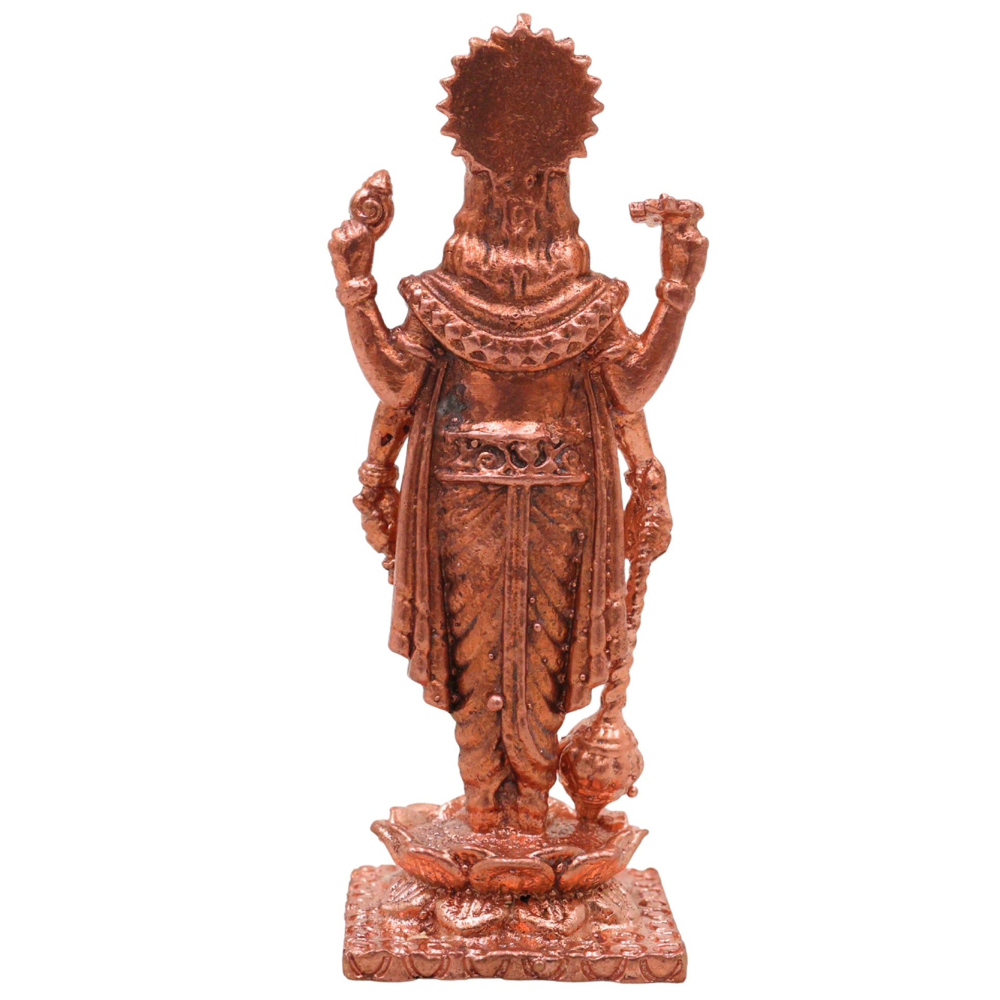Copper Vishnu Idol, Handcrafted Tamra Narayana Perumal Murti, Venkatesha Govinda Vigraham for Pooja Home Decor Spiritual Gifting, Brown, 3 Inch, 1 Piece