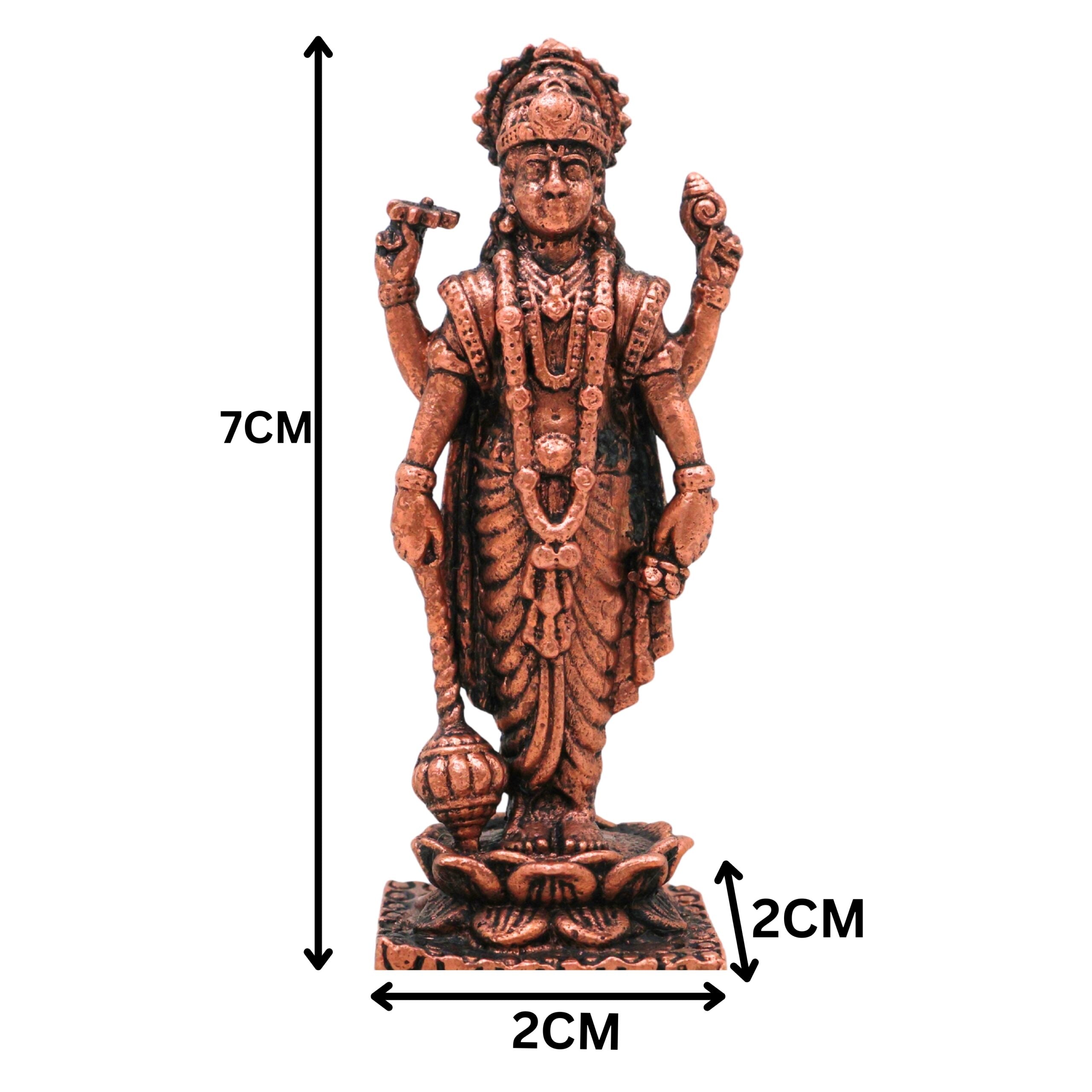 Copper Vishnu Antique Idol, Lord Narayan Statue , Sri Vishnu Ji Murti,Brown, 3 Inch, 1 Piece
