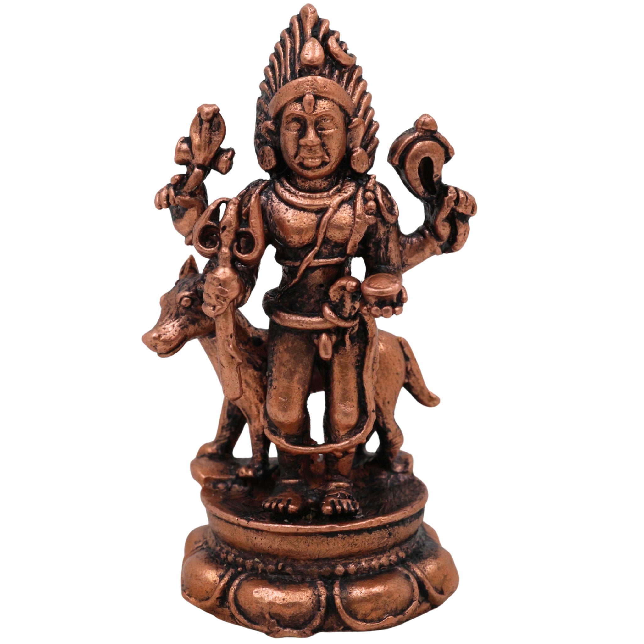 Copper Kal Bhairav Idol, Handmade Tamra Kala Bhairava Murti, Kaal Bhairava Statue for Home Temple Pooja Decor, Brown, 2.5 Inch, 1 Piece