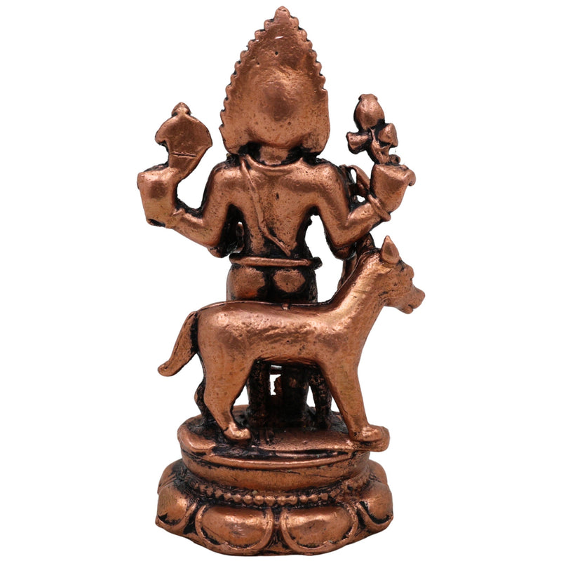 Copper Kal Bhairav Idol, Handmade Tamra Kala Bhairava Murti, Kaal Bhairava Statue for Home Temple Pooja Decor, Brown, 2.5 Inch, 1 Piece