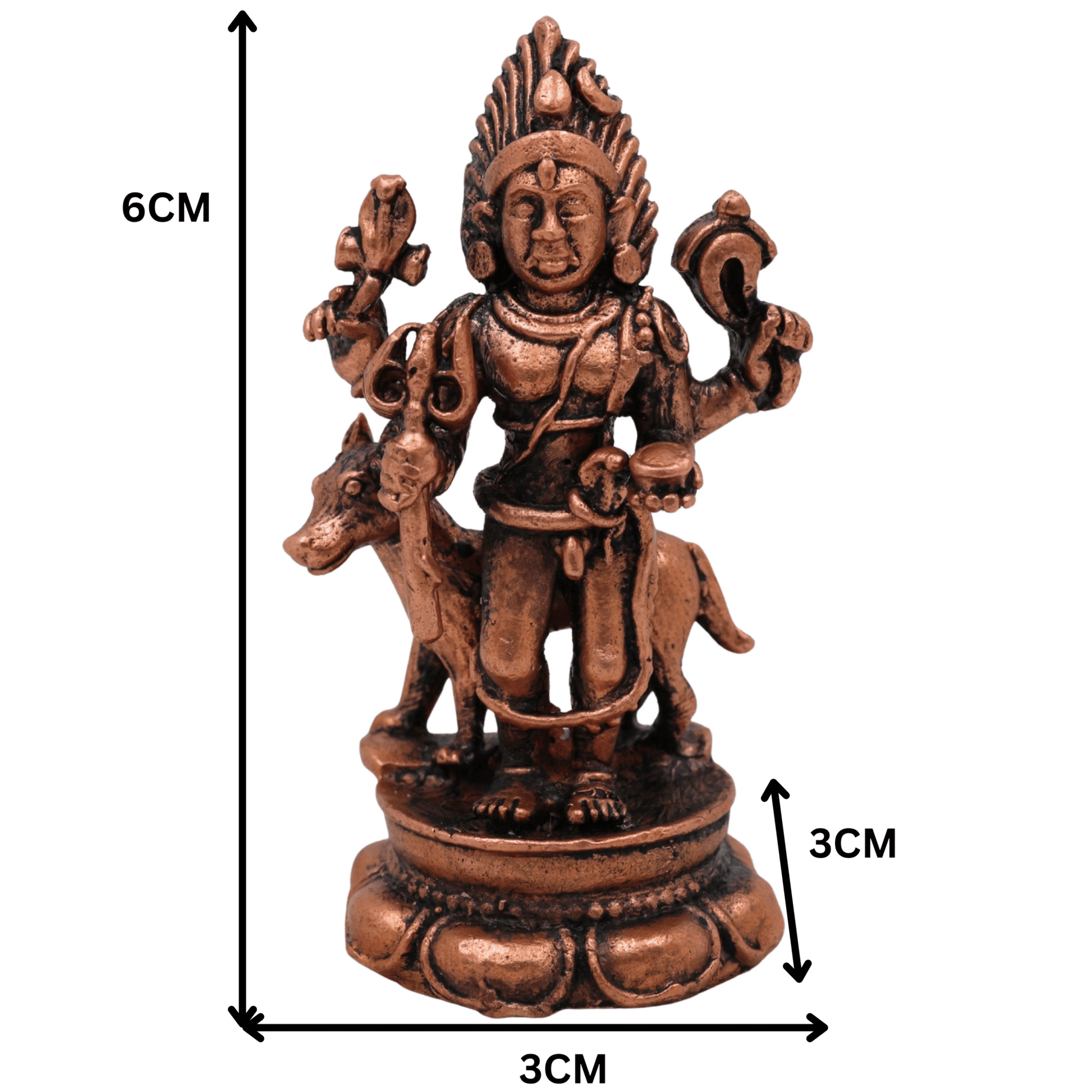 Copper Kal Bhairav Idol, Handmade Tamra Kala Bhairava Murti, Kaal Bhairava Statue for Home Temple Pooja Decor, Brown, 2.5 Inch, 1 Piece
