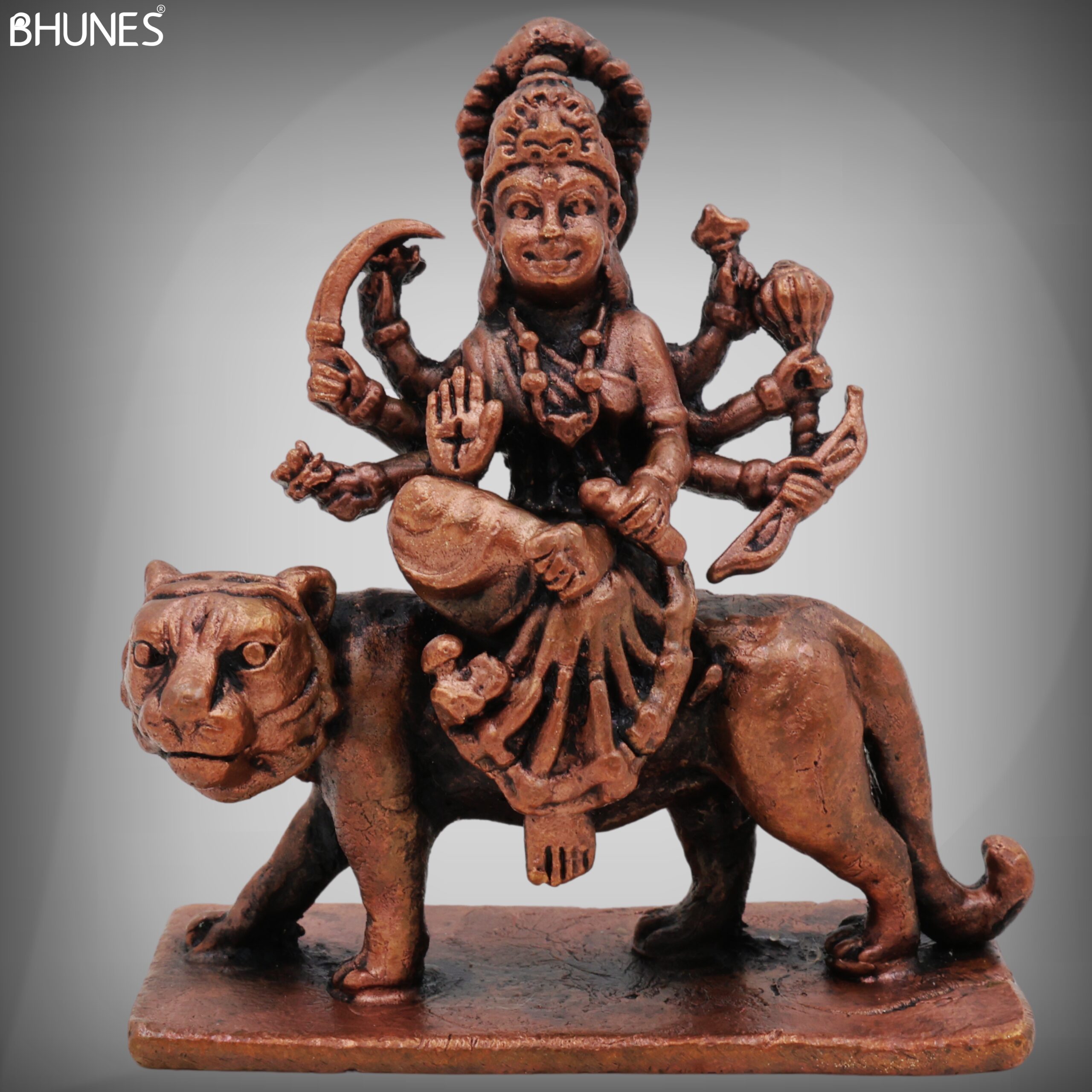 Handcrafted Copper Mahishasura Mardini Idol,Tamra Durga Devi Chamundeshwari Moorti, Tamraloha Durga Statue for Pooja, Home Temple & Navratri Decor, Brown, 3 Inch, 1 Piece