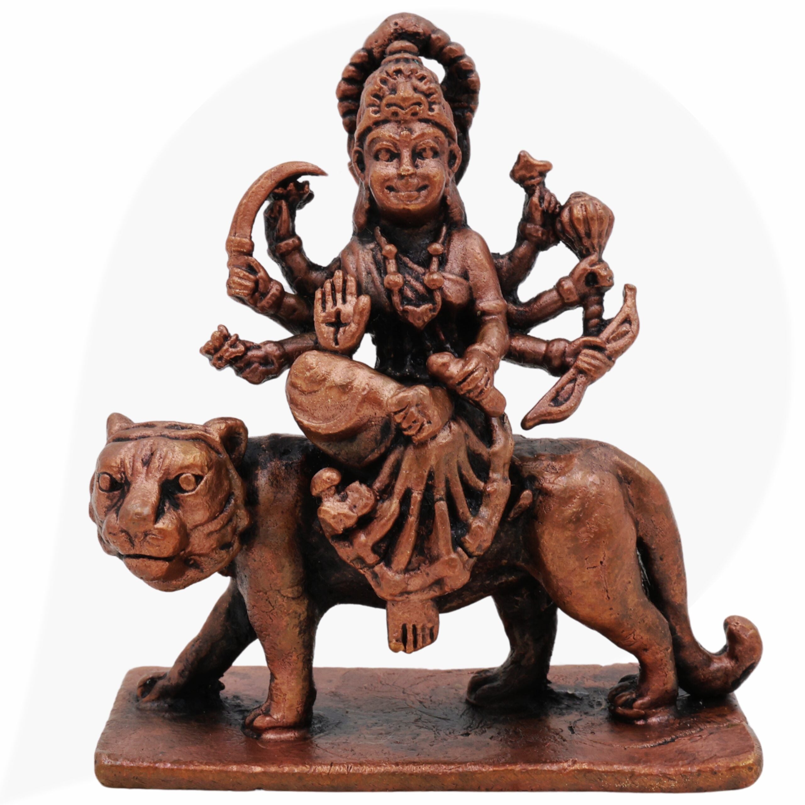 Handcrafted Copper Mahishasura Mardini Idol,Tamra Durga Devi Chamundeshwari Moorti, Tamraloha Durga Statue for Pooja, Home Temple & Navratri Decor, Brown, 3 Inch, 1 Piece
