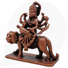 Handcrafted Copper Mahishasura Mardini Idol,Tamra Durga Devi Chamundeshwari Moorti, Tamraloha Durga Statue for Pooja, Home Temple & Navratri Decor, Brown, 3 Inch, 1 Piece