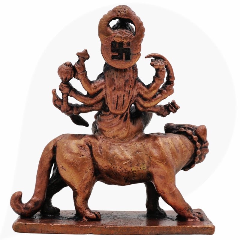 Handcrafted Copper Mahishasura Mardini Idol,Tamra Durga Devi Chamundeshwari Moorti, Tamraloha Durga Statue for Pooja, Home Temple & Navratri Decor, Brown, 3 Inch, 1 Piece
