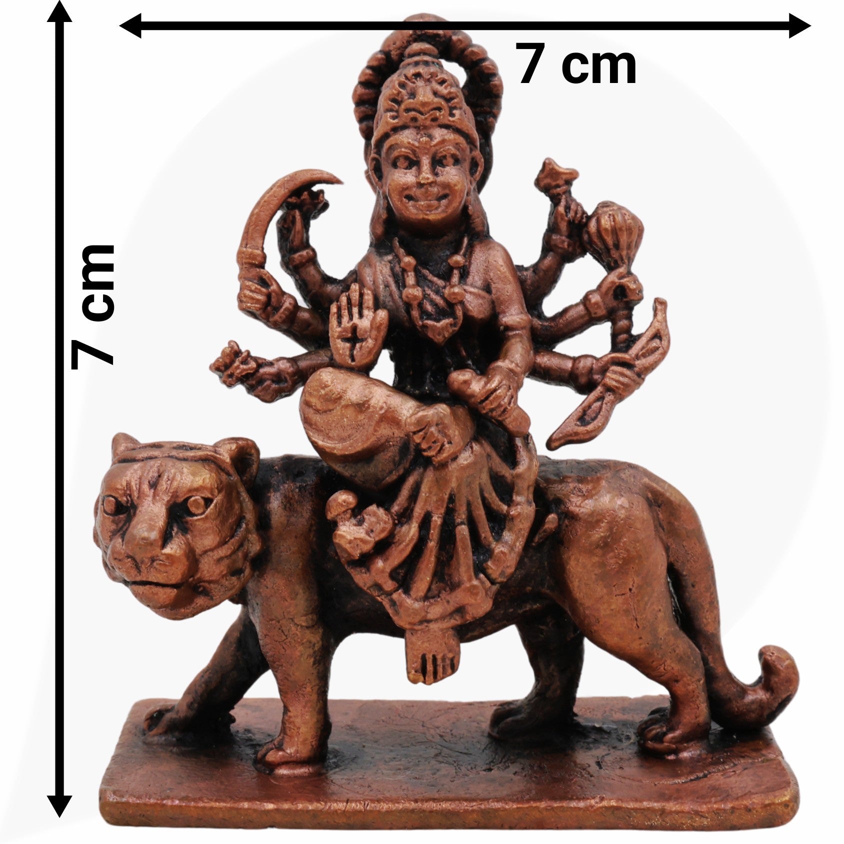 Handcrafted Copper Mahishasura Mardini Idol,Tamra Durga Devi Chamundeshwari Moorti, Tamraloha Durga Statue for Pooja, Home Temple & Navratri Decor, Brown, 3 Inch, 1 Piece