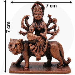 Handcrafted Copper Mahishasura Mardini Idol,Tamra Durga Devi Chamundeshwari Moorti, Tamraloha Durga Statue for Pooja, Home Temple & Navratri Decor, Brown, 3 Inch, 1 Piece