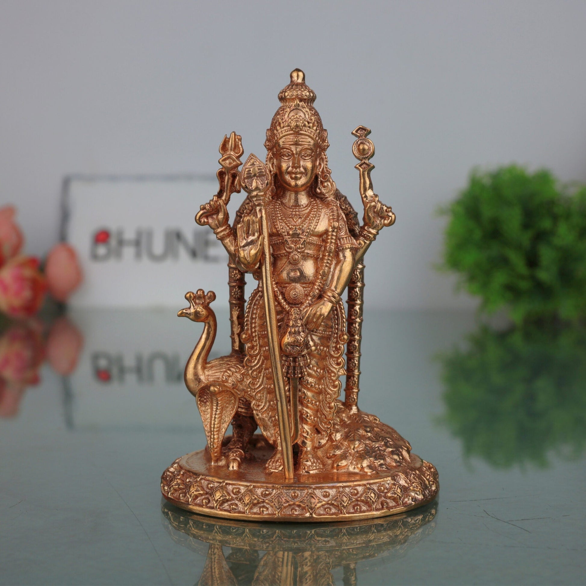 Handcrafted Bronze Panchaloha Raja Murugan Idol – Kartikeya Skanda Subramanya Shanmuga Arumuga Vel Murugan Statue for Home Temple & Gifting,Gold, 4 Inch, 1 Piece