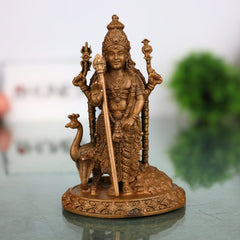 Handcrafted Bronze Murugan Idol, Panchaloha Subramanya Statue, Skanda Velan Deity Sculpture, Chola Art South India Murugan, Brown, 4 Inch, 1 Piece