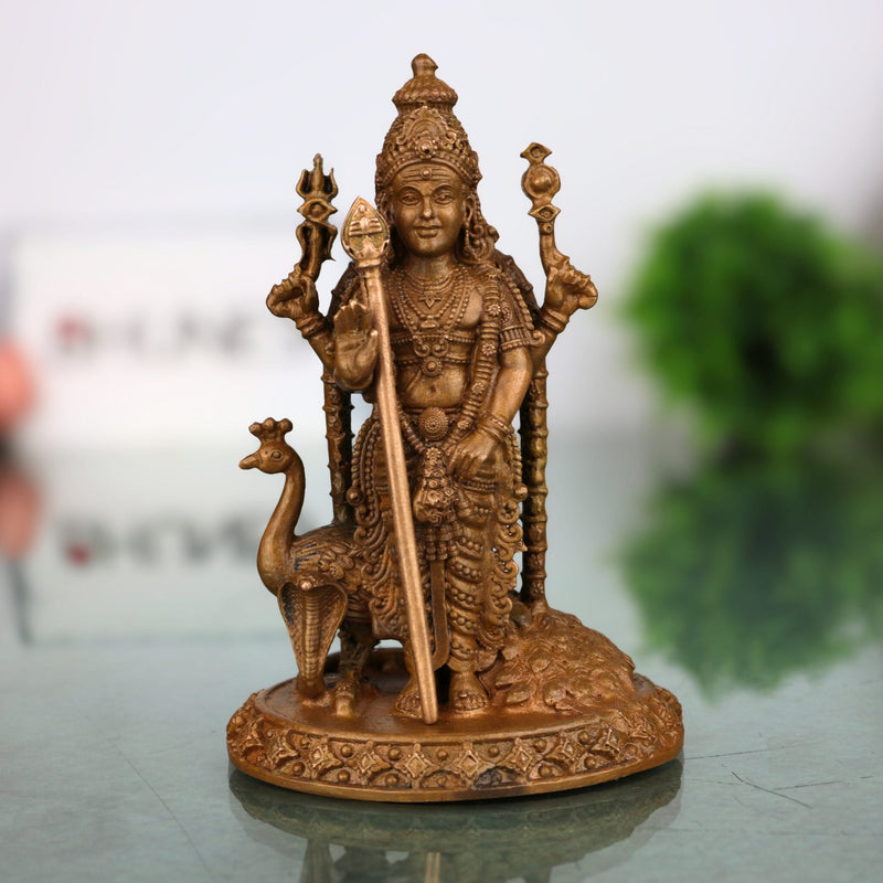 Handcrafted Bronze Murugan Idol, Panchaloha Subramanya Statue, Skanda Velan Deity Sculpture, Chola Art South India Murugan, Brown, 4 Inch, 1 Piece