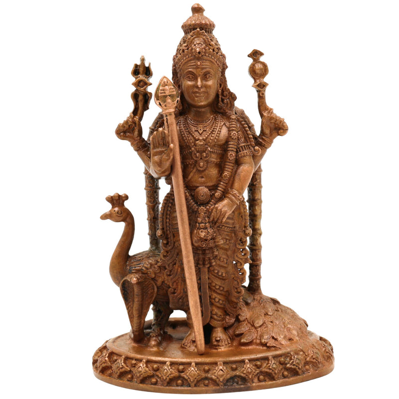Handcrafted Bronze Murugan Idol, Panchaloha Subramanya Statue, Skanda Velan Deity Sculpture, Chola Art South India Murugan, Brown, 4 Inch, 1 Piece