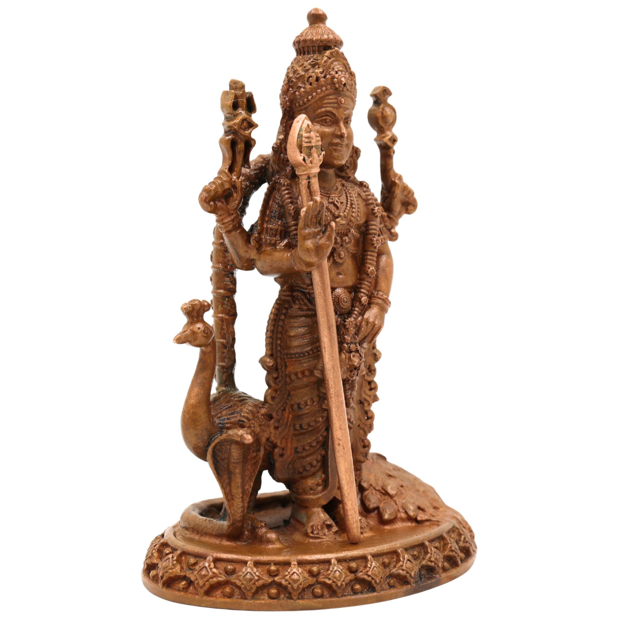 Handcrafted Bronze Murugan Idol, Panchaloha Subramanya Statue, Skanda Velan Deity Sculpture, Chola Art South India Murugan, Brown, 4 Inch, 1 Piece