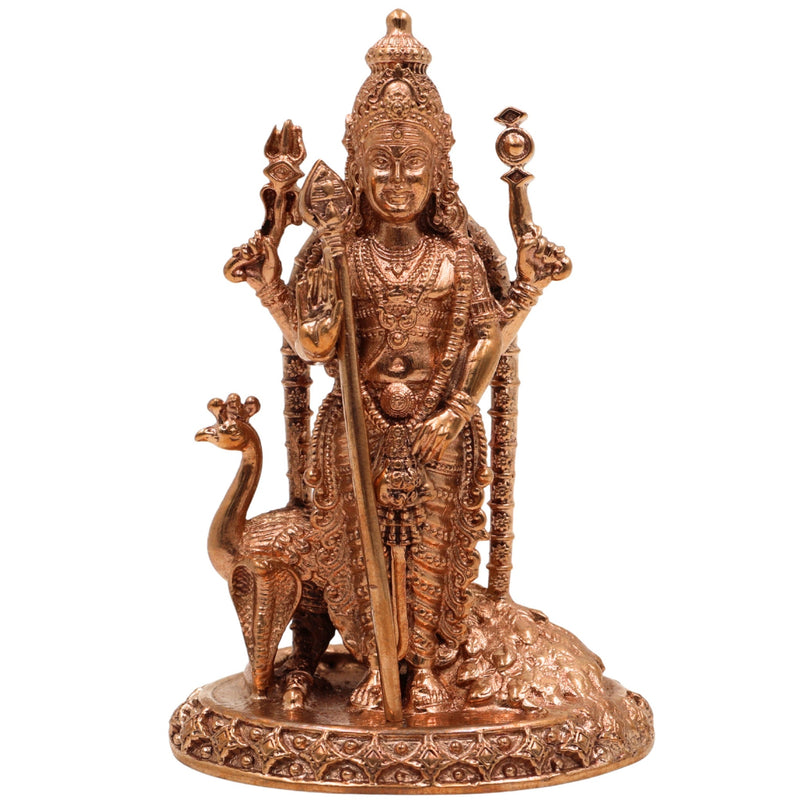 Handcrafted Bronze Panchaloha Raja Murugan Idol – Kartikeya Skanda Subramanya Shanmuga Arumuga Vel Murugan Statue for Home Temple & Gifting,Gold, 4 Inch, 1 Piece