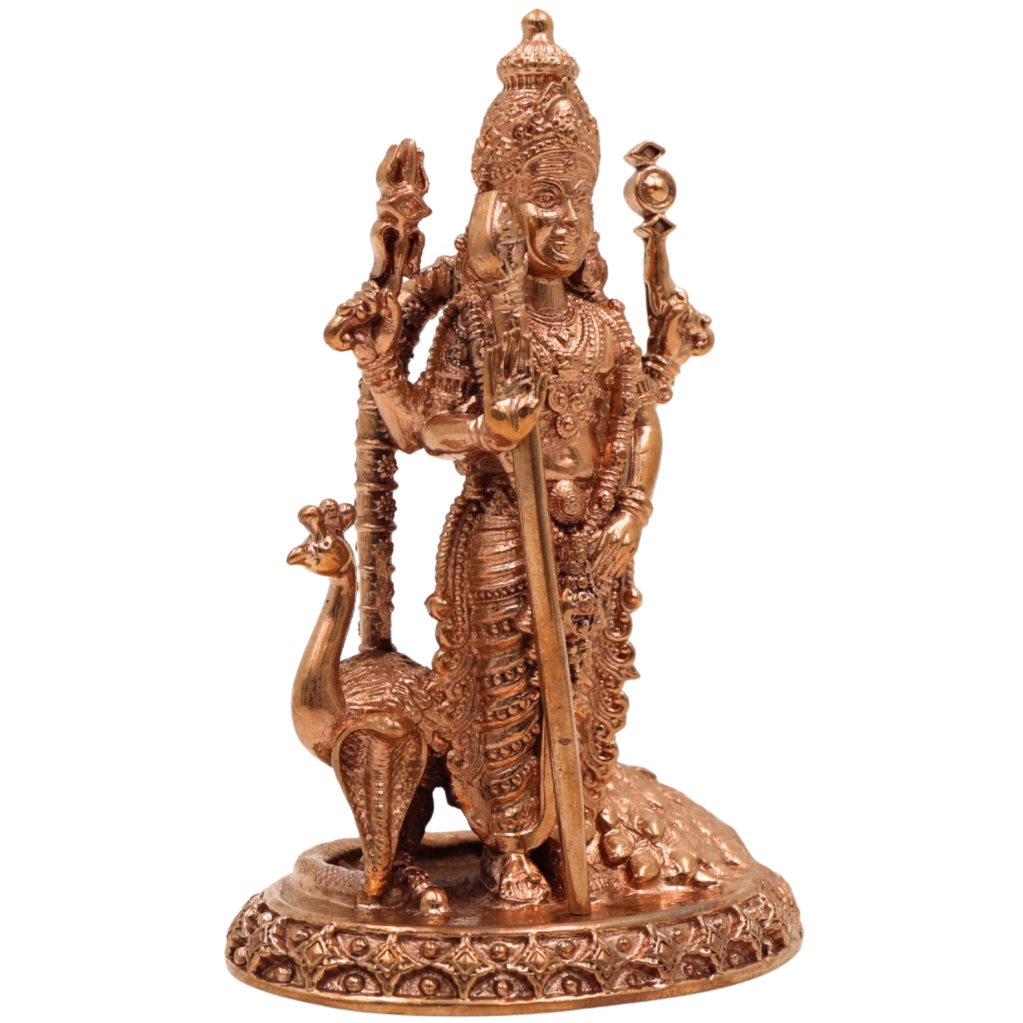 Handcrafted Bronze Panchaloha Raja Murugan Idol – Kartikeya Skanda Subramanya Shanmuga Arumuga Vel Murugan Statue for Home Temple & Gifting,Gold, 4 Inch, 1 Piece