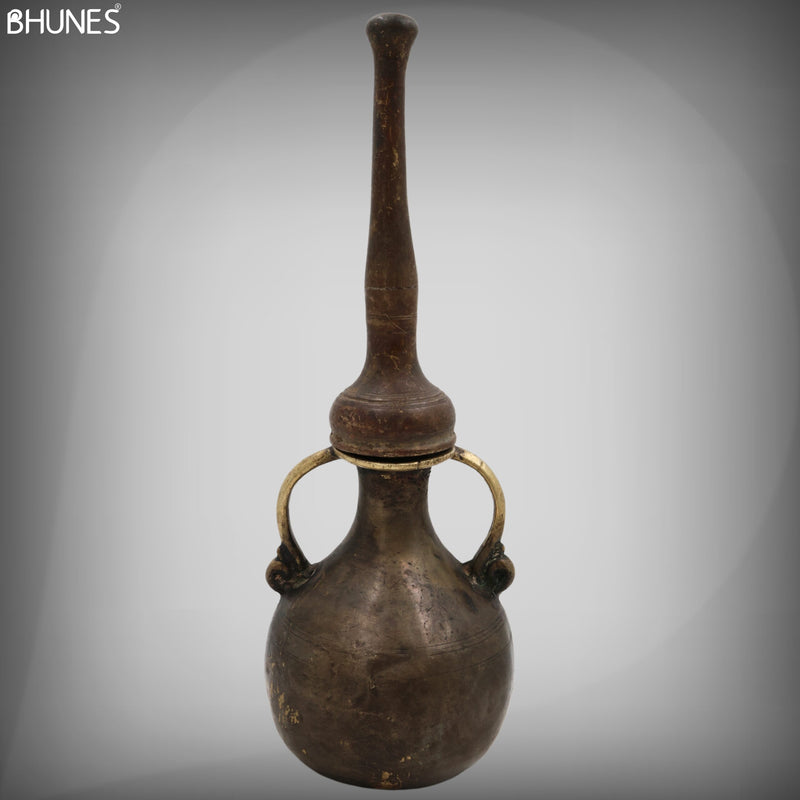 Brass Antique Oil Lamp, Traditional Diya, Kerala Nilavilakku, Pooja Deepam, Temple Lamp, Handcrafted Brass Deepam, Diya, Black, 11.5 Inch, 1 Piece