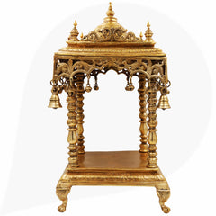 Bhunes Brass Temple Mandir, Handmade Pooja Mandap for Home, Religious Decor, Puja Room, Brass Mandir for Pooja Decoration & Gifts, Gold, 21 Inch, 1 Piece