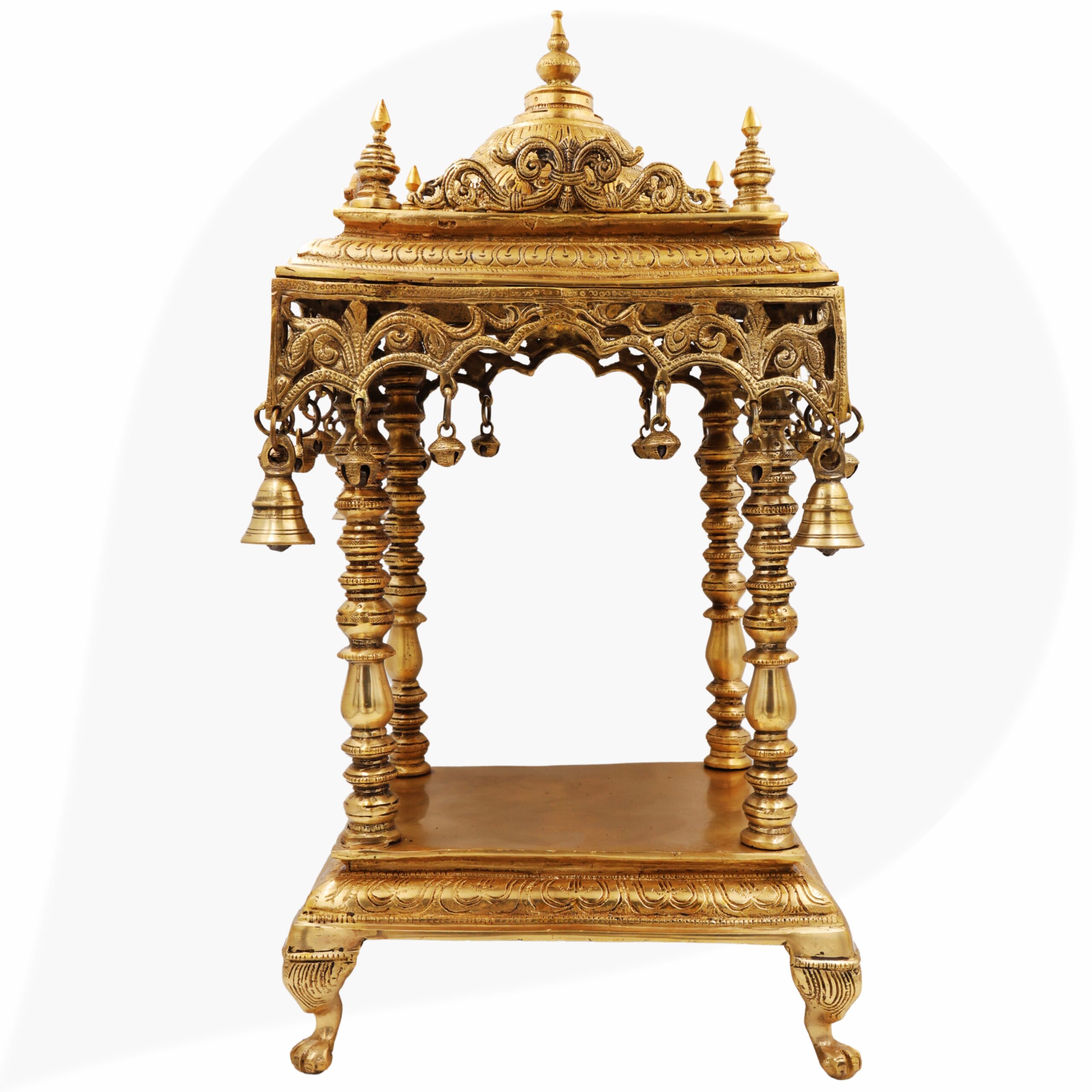 Bhunes Brass Temple Mandir, Handmade Pooja Mandap for Home, Religious Decor, Puja Room, Brass Mandir for Pooja Decoration & Gifts, Gold, 21 Inch, 1 Piece