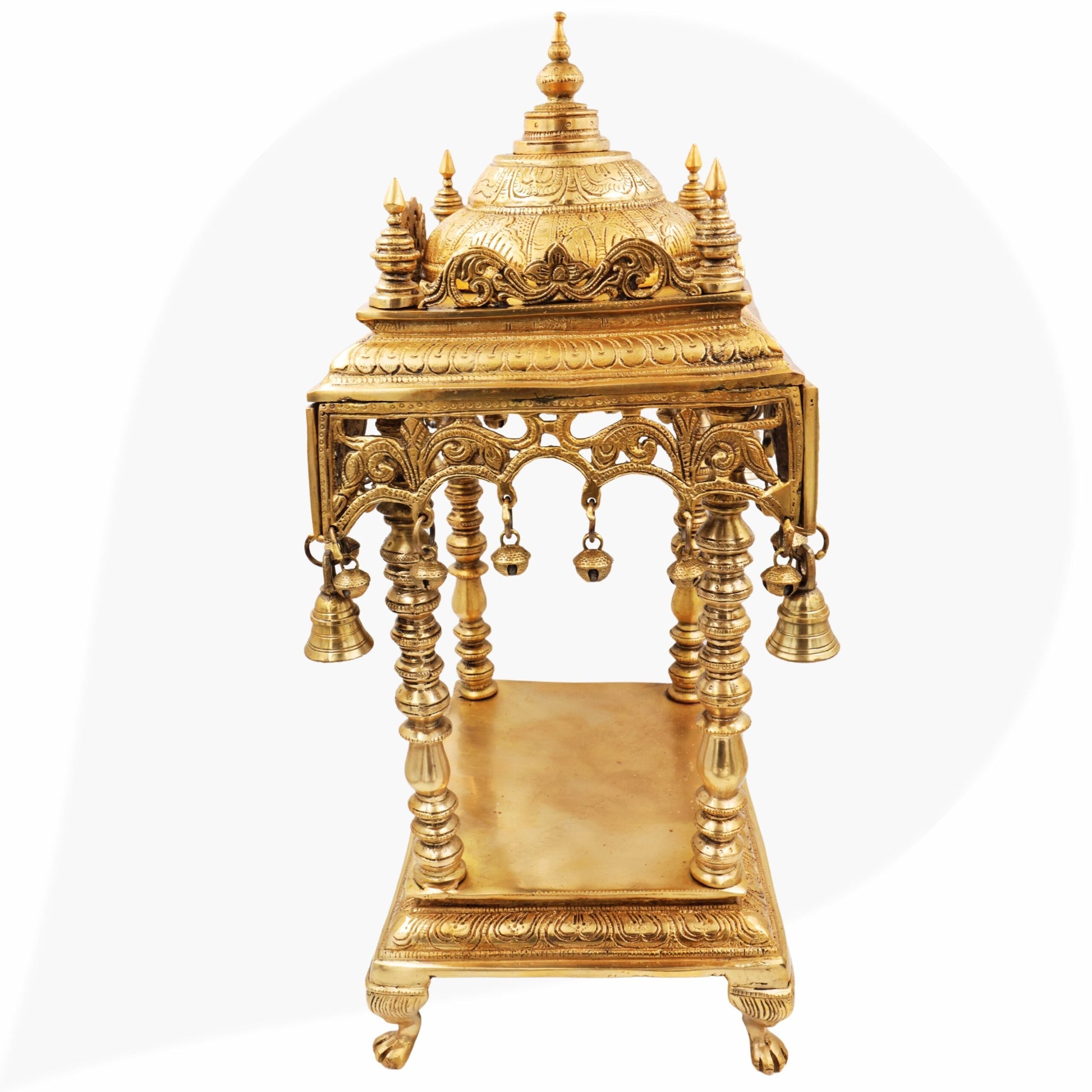 Bhunes Brass Temple Mandir, Handmade Pooja Mandap for Home, Religious Decor, Puja Room, Brass Mandir for Pooja Decoration & Gifts, Gold, 21 Inch, 1 Piece