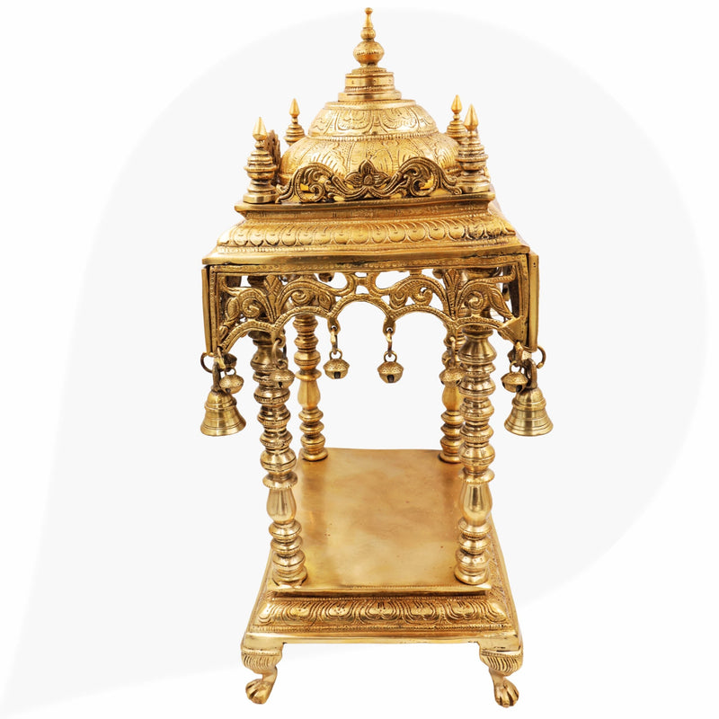 Bhunes Brass Temple Mandir, Handmade Pooja Mandap for Home, Religious Decor, Puja Room, Brass Mandir for Pooja Decoration & Gifts, Gold, 21 Inch, 1 Piece
