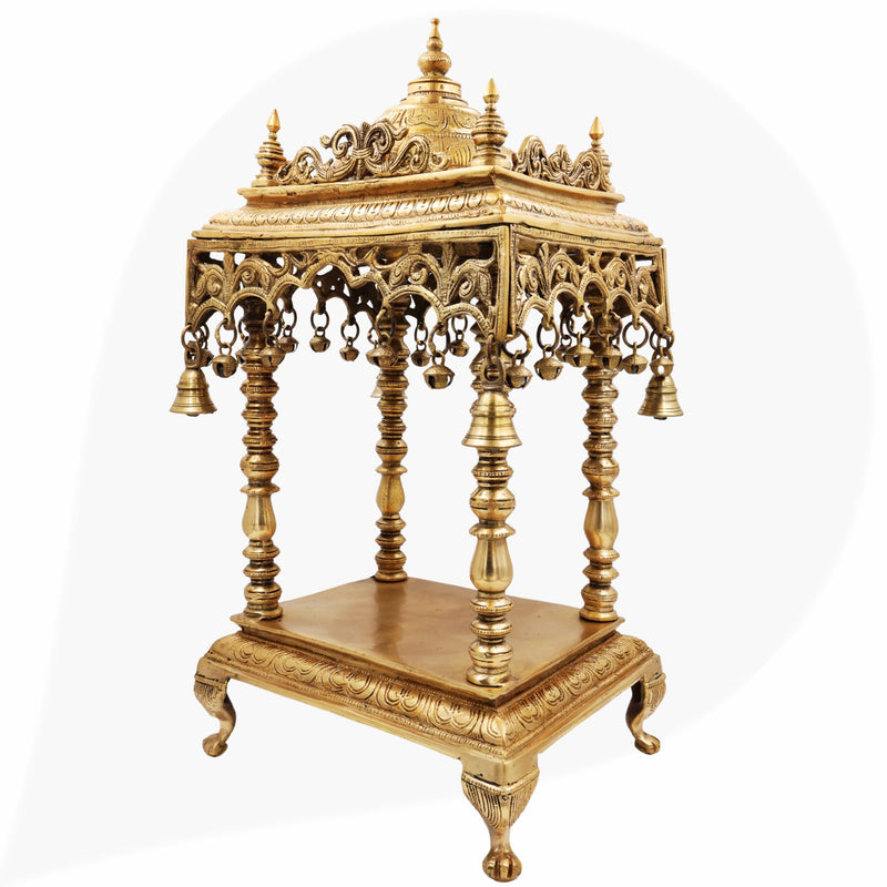Bhunes Brass Temple Mandir, Handmade Pooja Mandap for Home, Religious Decor, Puja Room, Brass Mandir for Pooja Decoration & Gifts, Gold, 21 Inch, 1 Piece